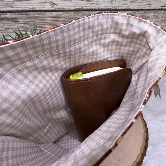 Fall Autumn Foliage Leaves Print Planner Cotton Drawstring Pouch Hobonichi - Picture 4 of 11